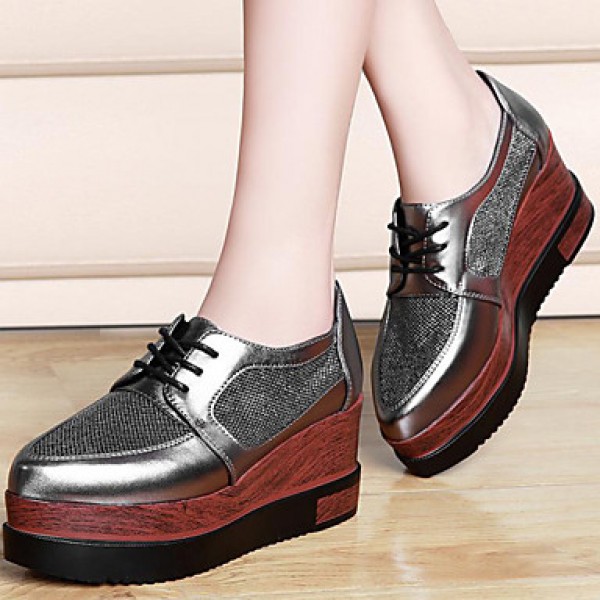 Women's Shoes Tulle Wedge Heel Wedges/Creepers Fashion Sneakers Party & Evening/Athletic/Dress/Casual Black/Silver