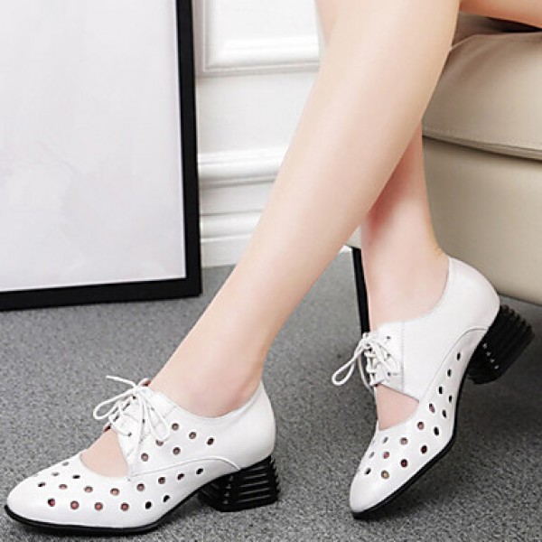 Women's Shoes Low Heel Leather Round Toe Oxfords Outdoor &Dress &Casual Black/Pink/White