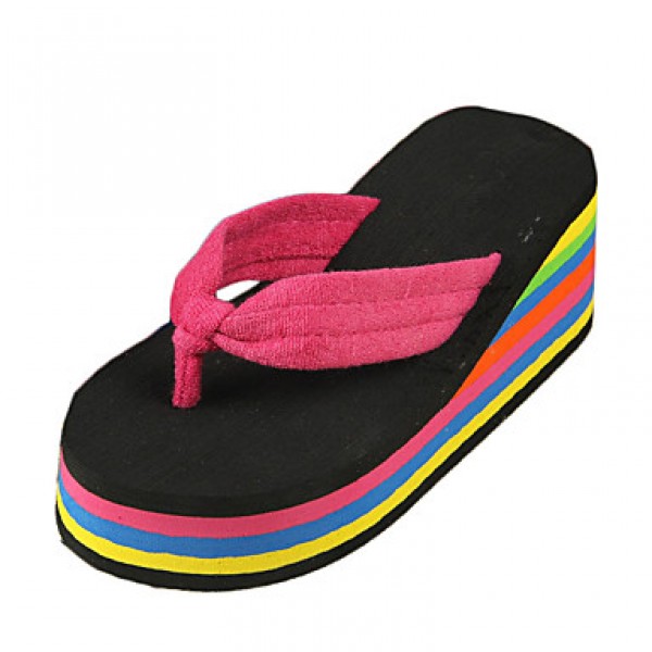 Women's Slippers & Flip-Flops Summer Flip Flops Polyester Casual Wedge Heel Others Black and Red / Fuchsia