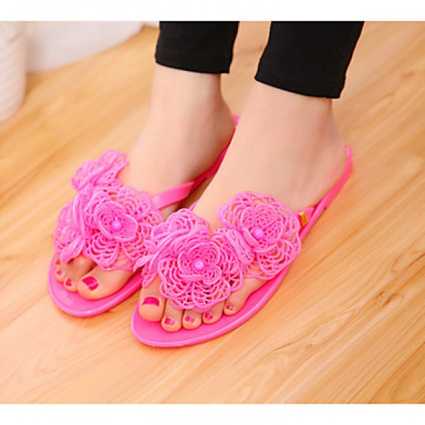 Women's Slippers & Flip-Flops Summer Comfort Synthetic Casual Flat Heel Flower Green / White / Beige Walking
