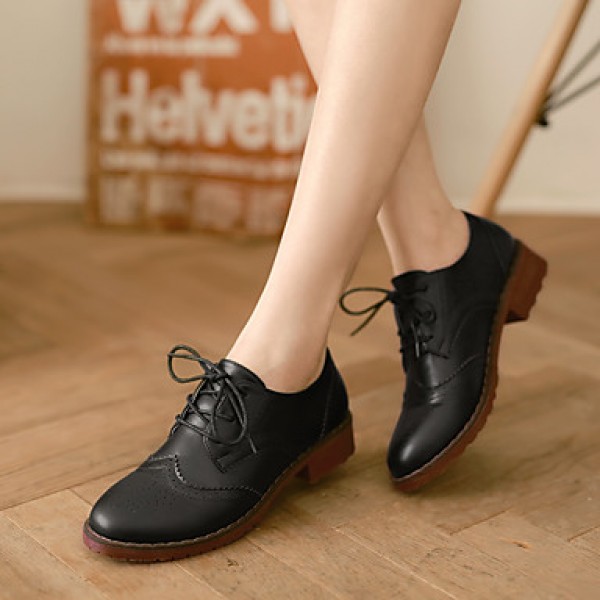 Women's Oxfords Fall Comfort Leather Casual Platform Lace-up Black / Brown / Beige Others