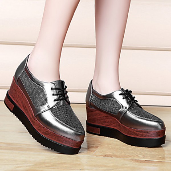 Women's Shoes Tulle Wedge Heel Wedges/Creepers Fashion Sneakers Party & Evening/Athletic/Dress/Casual Black/Silver