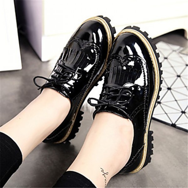 Women's Oxfords Spring / Fall / Winter Comfort Patent Leather Casual Chunky Heel Lace-up Black / Burgundy Others
