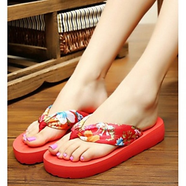 Women's Summer Flip Flops / Open Toe Silk Casual Flat Heel Red