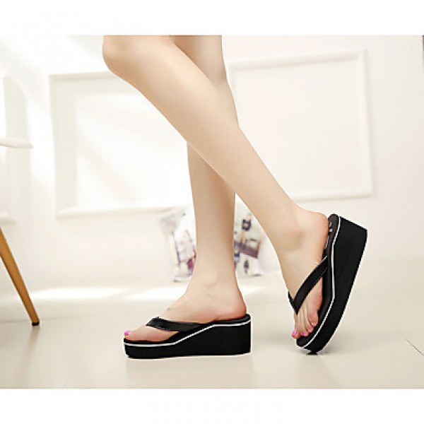 Women's Slippers & Flip-Flops Summer Flip Flops Polyester Casual Wedge Heel Others Black / White