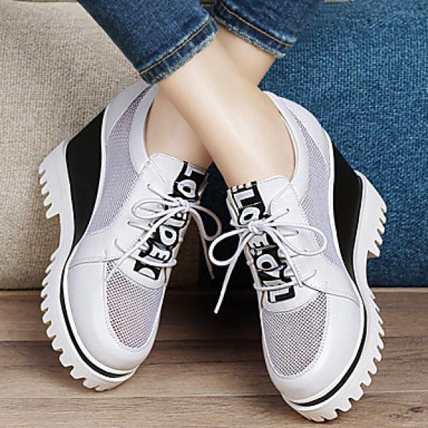Women's Shoes Tulle Platform Wedges / Creepers Heels Office & Career / Party & Evening / Dress/Casual Black/White
