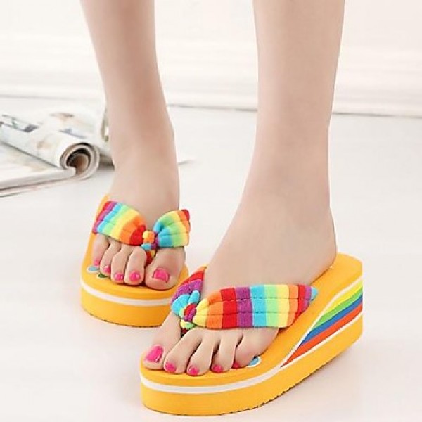 Women's Shoes Fabric Wedge Heel Platform/Flip Flops Sandals Casual Black/Blue/Yellow