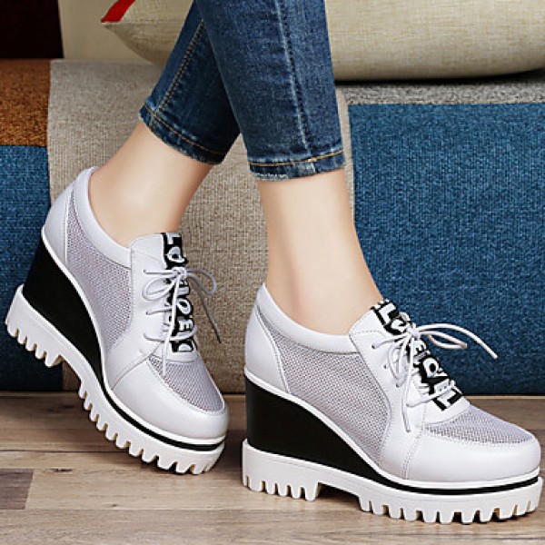Women's Shoes Tulle Platform Wedges / Creepers Heels Office & Career / Party & Evening / Dress/Casual Black/White